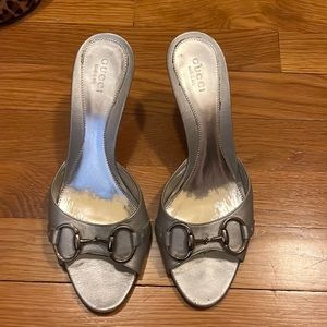 Gucci silver open toe heel